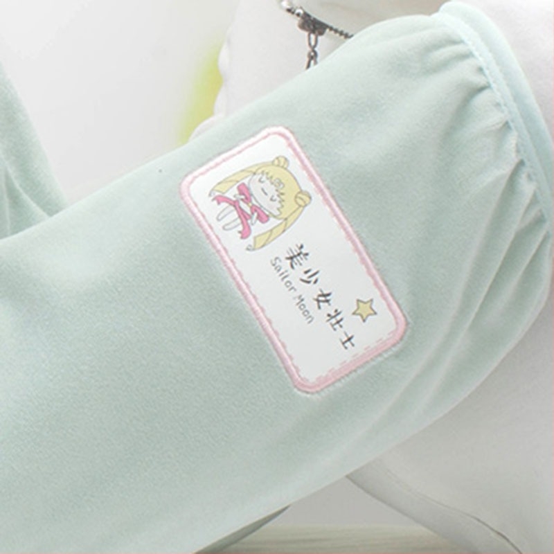 Koreai stílusú női karvédők – hosszú velúr karvédők, rajzfilm mintával, patch hímzés, téli használat, anti-szennyezés