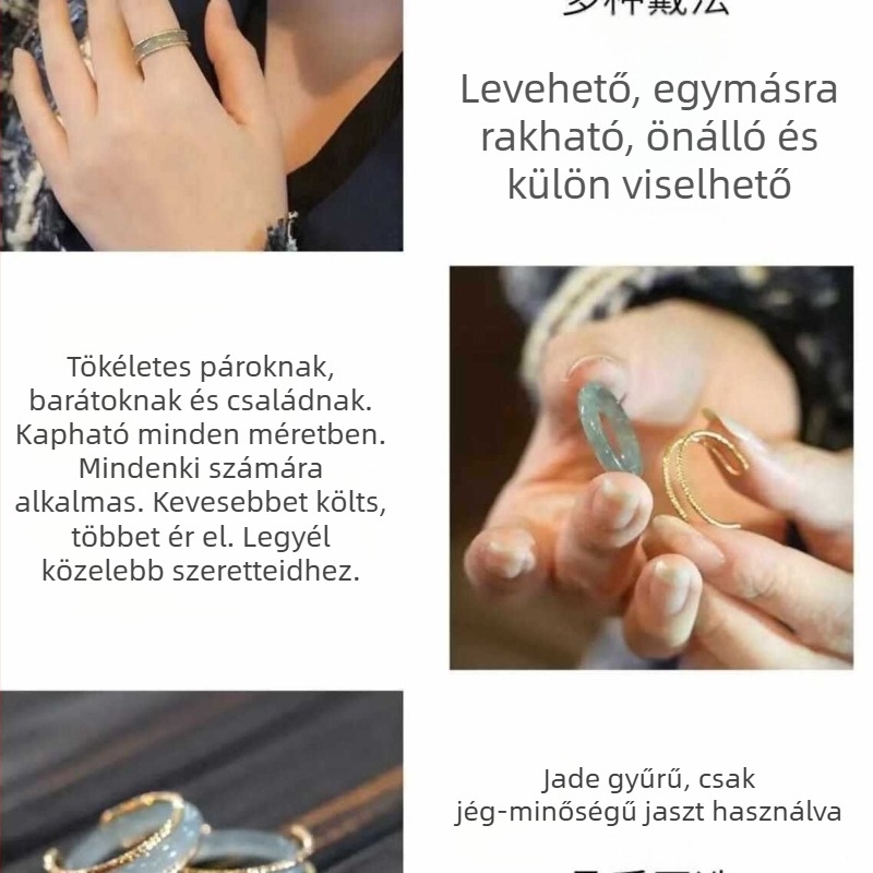 Kézzel készített jáde gyűrű aranyba foglalt, egyszerű uniszex dizájn, 2024 tavasz