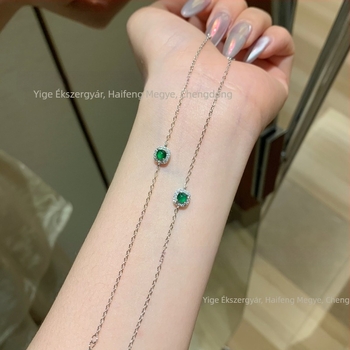 925-ös ezüst karkötő zöld jade kockavágású inlay, friss női stílus