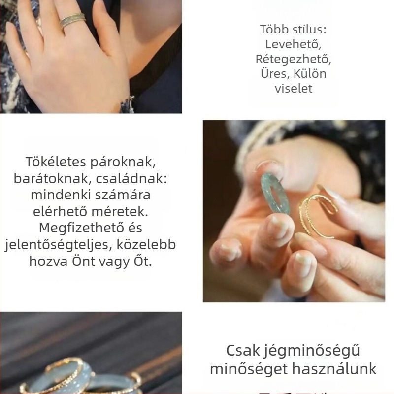 Aranyozott jade gyűrű, kézzel készített, uniszex, magas minőségű jade, tavasz 2024