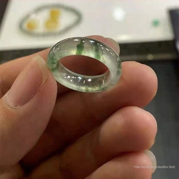 Birmani jadeit gyűrű lebegő virág dizájnnal, kézzel készített, uniszex, geometriai forma