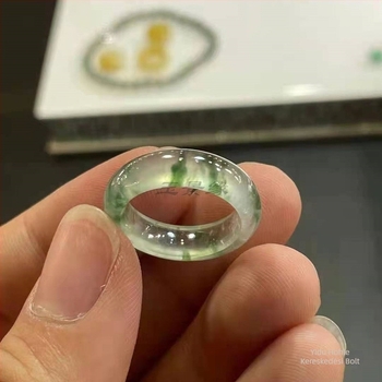 Birmani jadeit gyűrű lebegő virág dizájnnal, kézzel készített, uniszex, geometriai forma