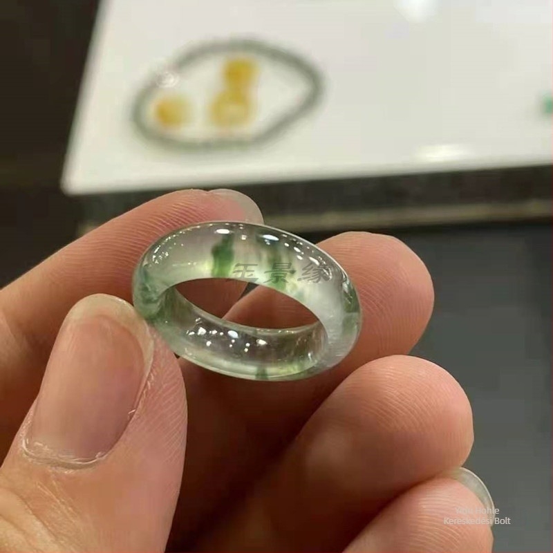 Birmani jadeit gyűrű lebegő virág dizájnnal, kézzel készített, uniszex, geometriai forma