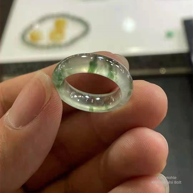 Birmani jadeit gyűrű lebegő virág dizájnnal, kézzel készített, uniszex, geometriai forma