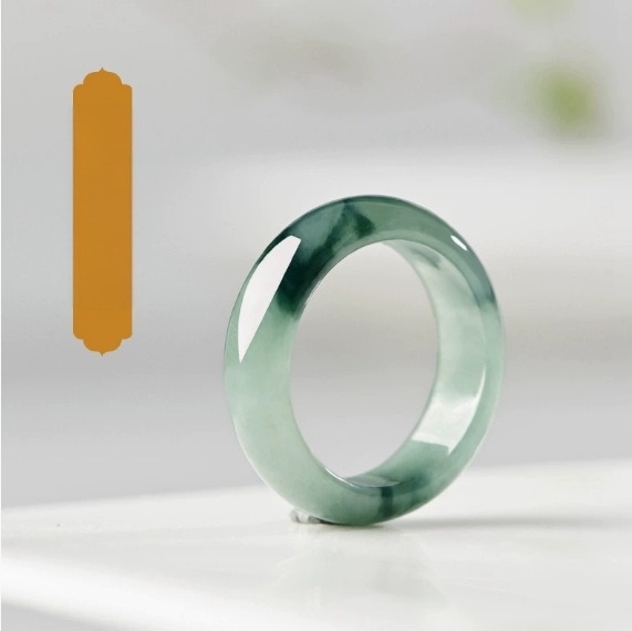 Jadeite gyűrű Floating Flower mintával, uniszex, kézzel készített, Ice-Waxy Burmese Class A Jade