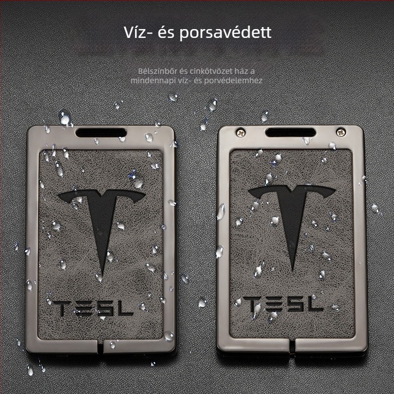 Tesla Model 3 kulcskártya tok - cink ötvözet + bőr, egyszerű stílus, testreszabható
