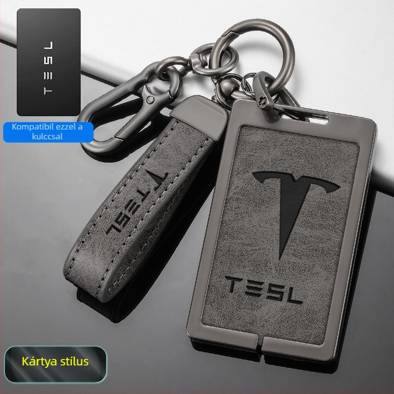 Tesla Model 3 kulcskártya tok - cink ötvözet + bőr, egyszerű stílus, testreszabható