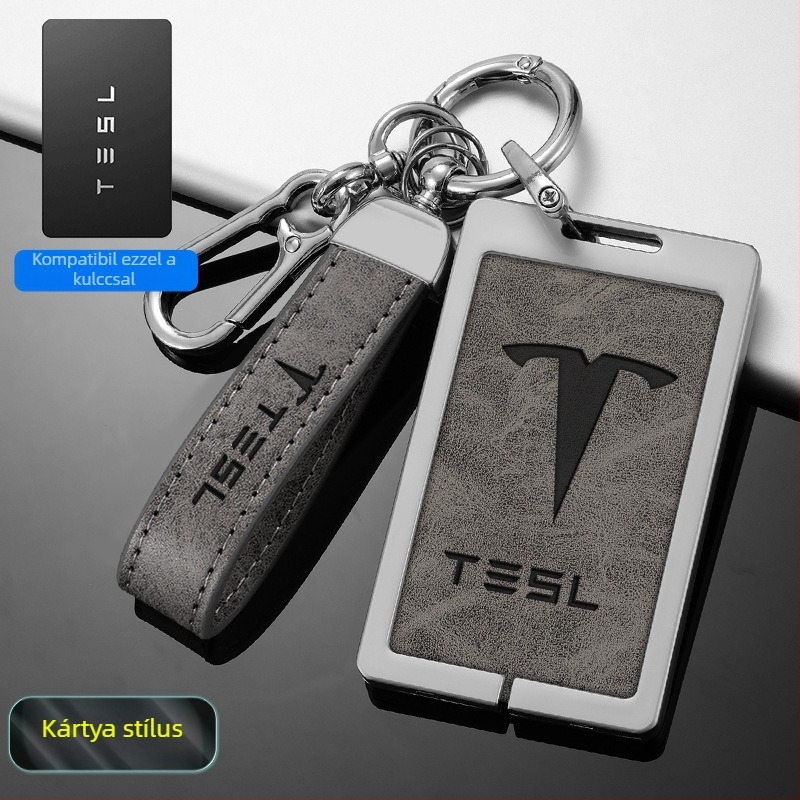 Tesla Model 3 kulcskártya tok - cink ötvözet + bőr, egyszerű stílus, testreszabható