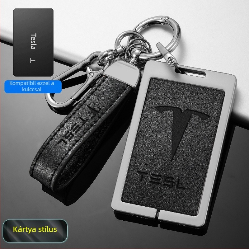 Tesla Model 3 kulcskártya tok - cink ötvözet + bőr, egyszerű stílus, testreszabható