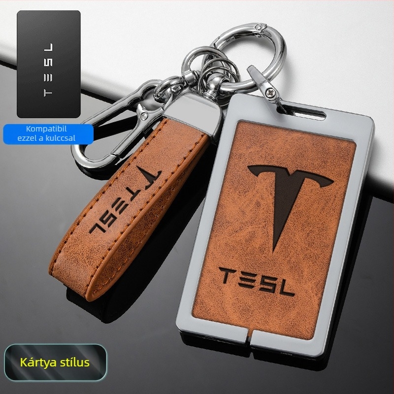 Tesla Model 3 kulcskártya tok - cink ötvözet + bőr, egyszerű stílus, testreszabható