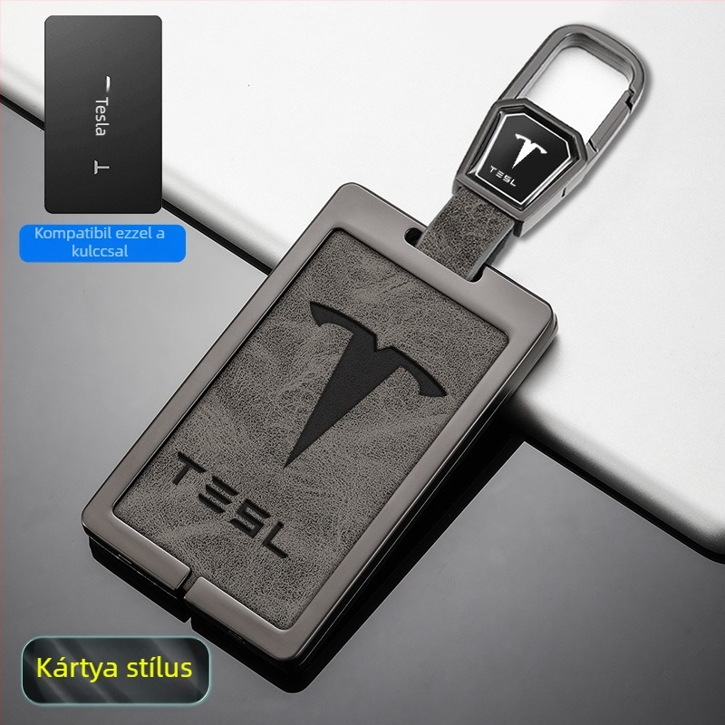 Tesla Model 3 kulcskártya tok - cink ötvözet + bőr, egyszerű stílus, testreszabható