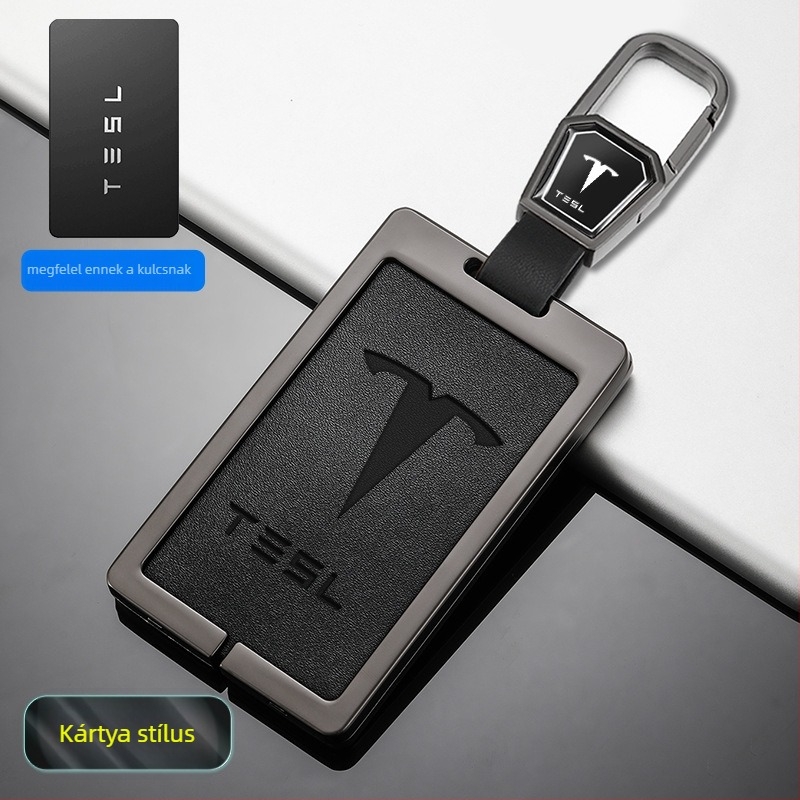 Tesla Model 3 kulcskártya tok - cink ötvözet + bőr, egyszerű stílus, testreszabható