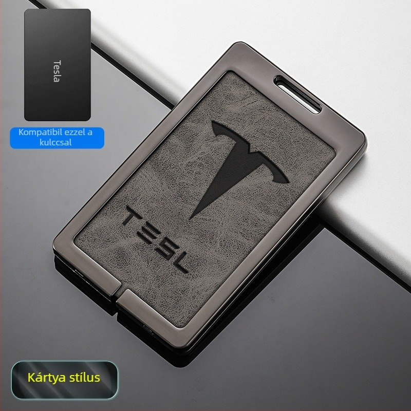 Tesla Model 3 kulcskártya tok - cink ötvözet + bőr, egyszerű stílus, testreszabható