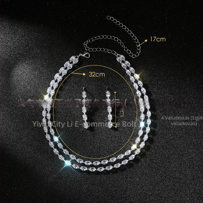 Nyaklánc - Zircon, Rhinestone függő, Geometriai forma, Bambusz lánc, Elektroplatírozás