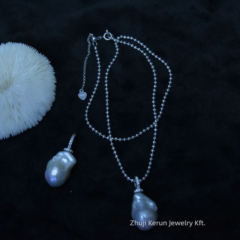 Édesvízi Barokk gyöngyökből álló nyaklánc, különleges formájú, 925 ezüst