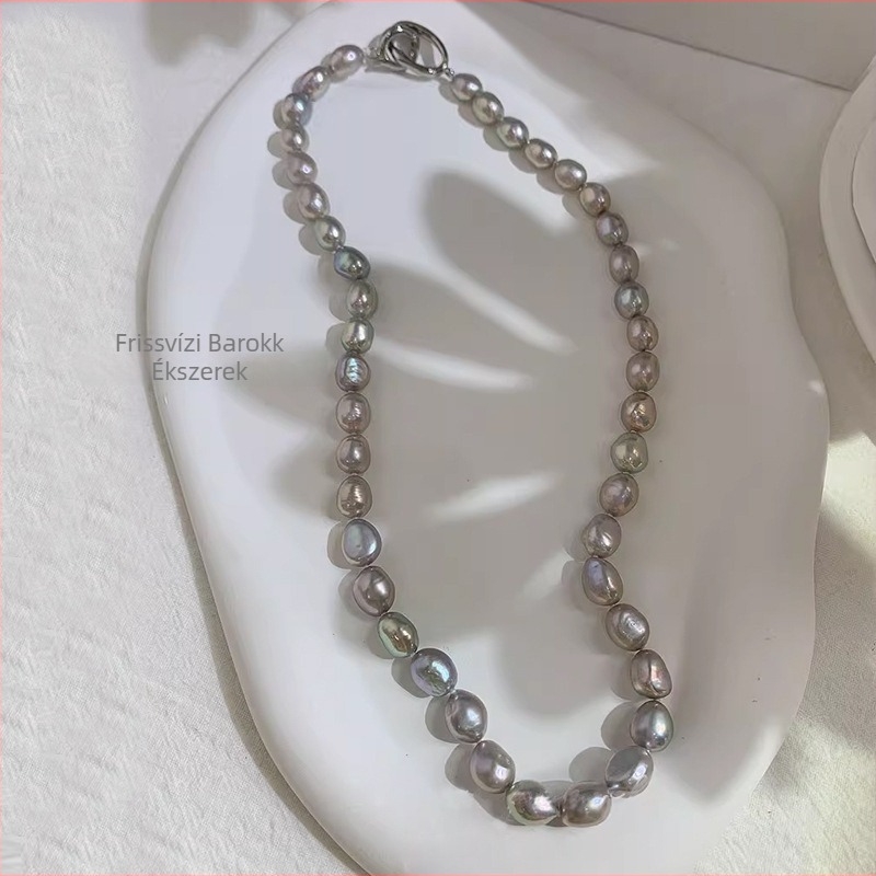 Édesvízi gyöngy nyaklánc, idegen alakú gyöngy, réz lánccal, influencer-stílus