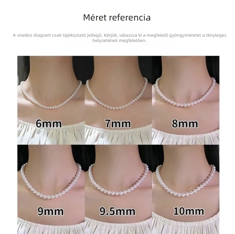 7–8 mm-es kerek édesvízi gyöngy nyaklánc, S925 ezüst kapoccsal, fehér, 41–50 cm hosszú, irodalmi retro stílus