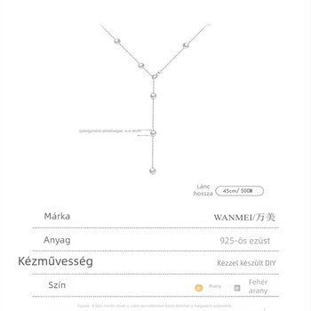 Női gyöngy nyaklánc, 925 ezüst medállal, mesterséges gyöngyök, kézzel készített, állítható, több viselési mód