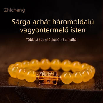Uniszex karkötő háromoldalas Gazdagság Istene gyöngyökkel, fényes felület, kínai stílus