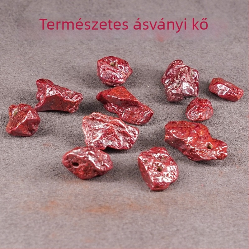 Cinnabar drágakő nyaklánc szabálytalan nyers kő medállal – természetes kő, csiszolás, nemzeti stílus, pár-stílus