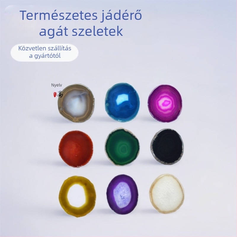 Természetes achát szeletek pohártartók és díszítő elemekhez — polírozott, szabálytalan forma, VVS tisztaság