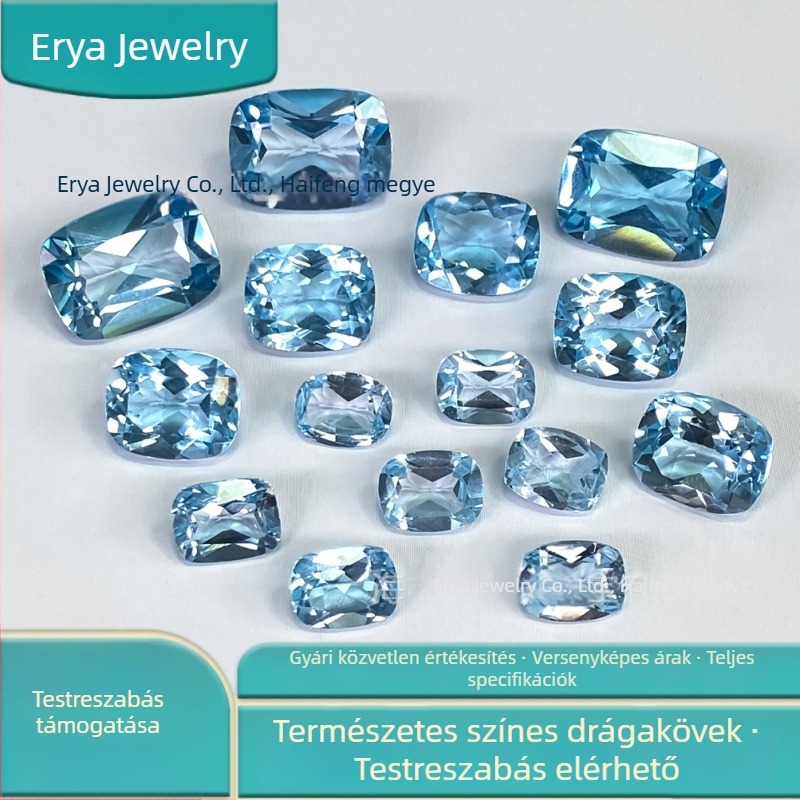 Természetes topáz cabochon – égkék, nyers kő, hosszú párna alakú medál a nyaklánchoz