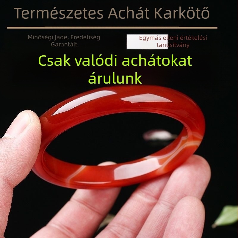 Női braziliai vörös achát karkötő, kínai vörös etnikai stílusú chalcedon, vékony és vastag csíkos dizájn