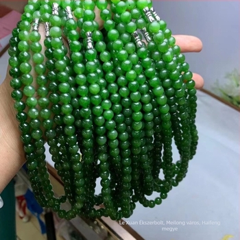 Hetian jade geometriai nyaklánc, spenótzöld jade, természetes kő, apró fekete folttal