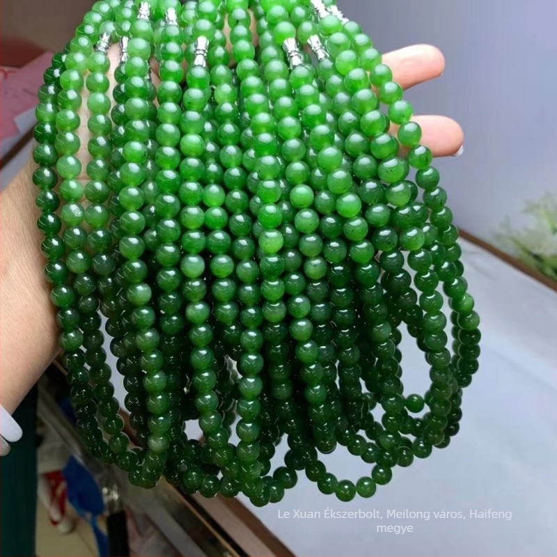 Hetian jade geometriai nyaklánc, spenótzöld jade, természetes kő, apró fekete folttal