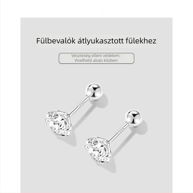 999 ezüst gyémánttal díszített csavaros záródású fülcsapok nőknek, ultra fényes, alvásbarát