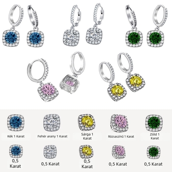 Moissanit fülbevalók nőknek – rézalap, ezüstbevonat és 925-ös ezüst rész, négyzet alakú