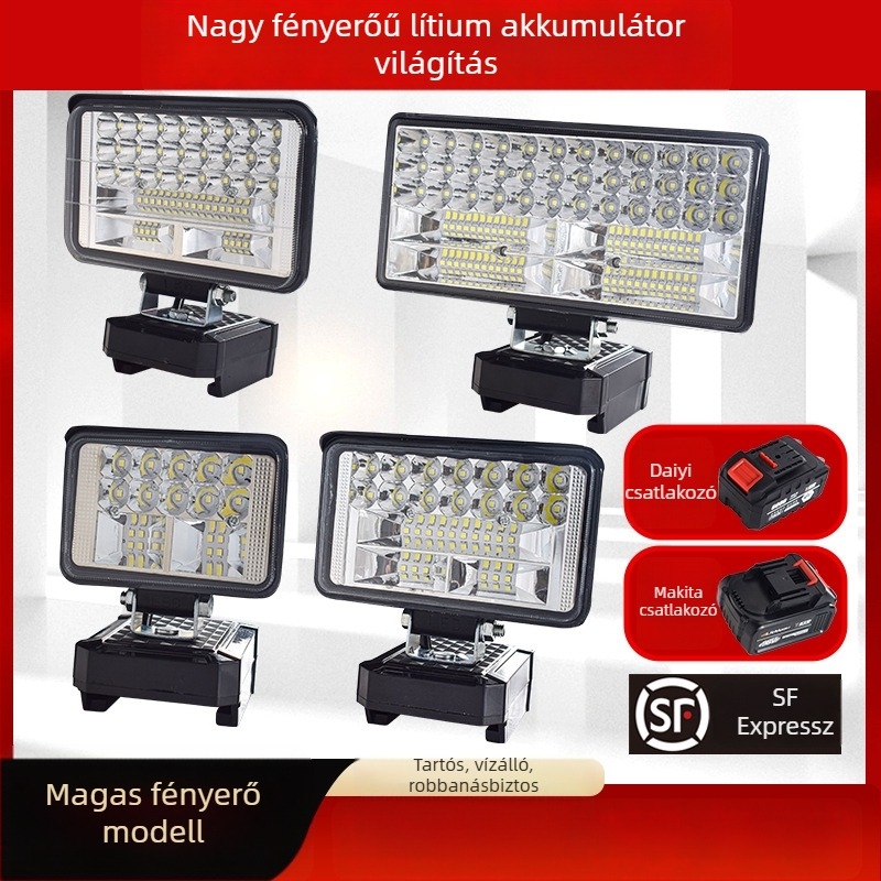 Li-akkumulátoros LED munkalámpa – univerzális, 100W, 12–80V, 5000K, LED élettartam 5000 óra, alumínium és műanyag ház