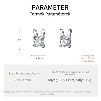 Nyúl alakú fülbevaló 925-ös ezüstből, cirkónium beépítéssel, koreai stílusú, nőknek