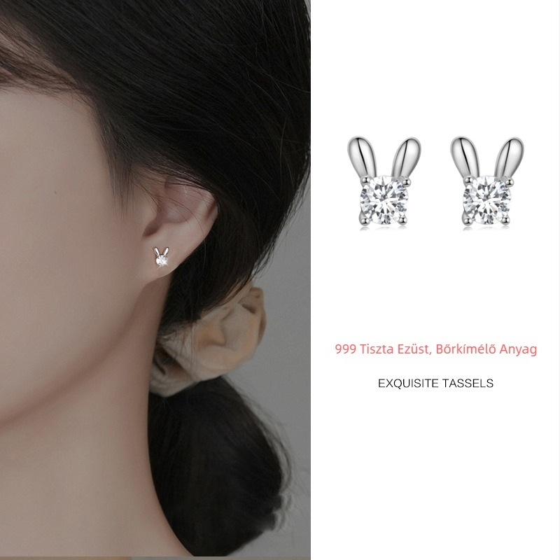 Nyúl alakú fülbevaló 925-ös ezüstből, cirkónium beépítéssel, koreai stílusú, nőknek