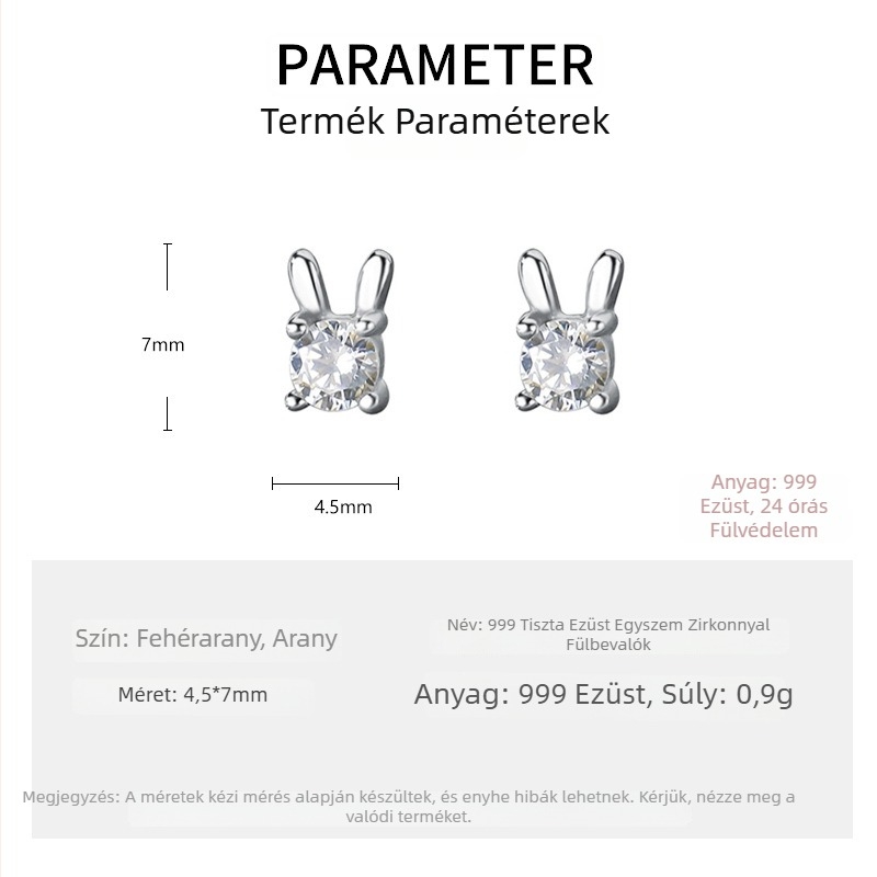 Nyúl alakú fülbevaló 925-ös ezüstből, cirkónium beépítéssel, koreai stílusú, nőknek