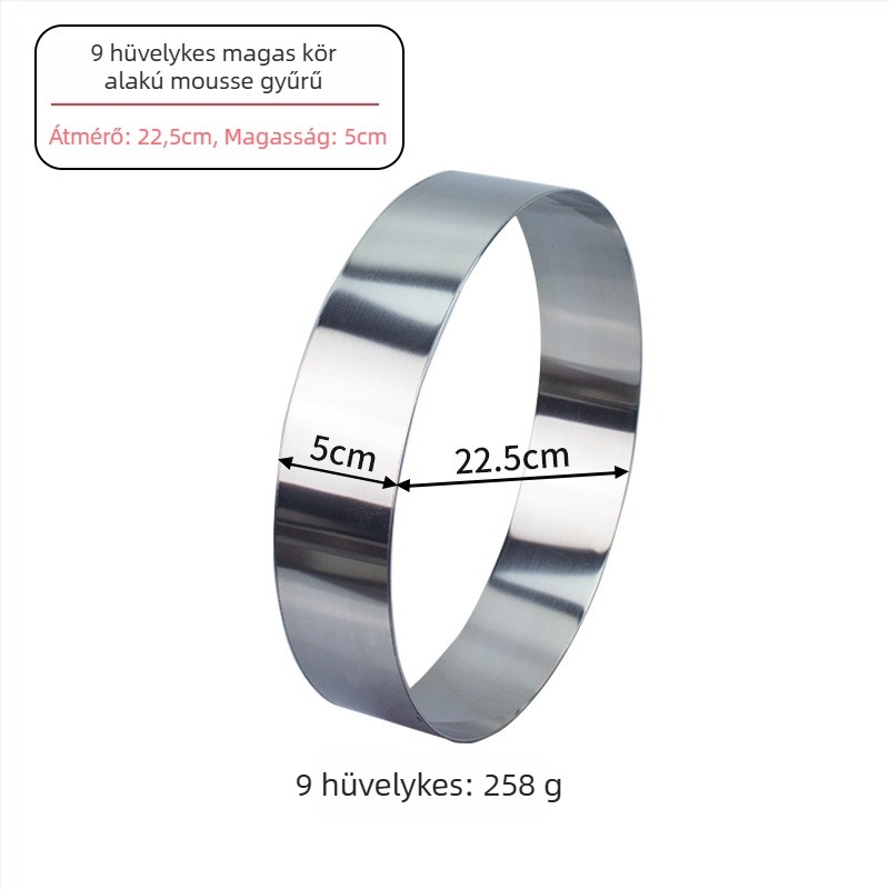 Rozsdamentes acél mousse forma, kör alakú torta gyűrű sütéshez