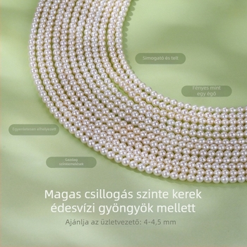 Frissvízi gyöngyökből készült nyaklánc, közel kerek formájú, 925 ezüst szövés, Zhuji eredet
