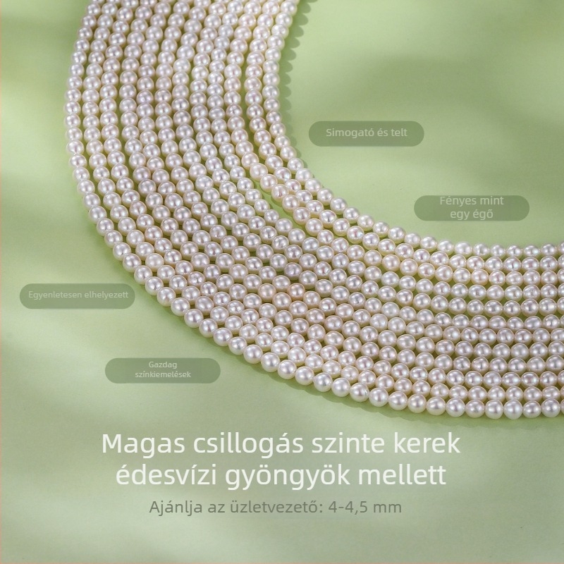 Frissvízi gyöngyökből készült nyaklánc, közel kerek formájú, 925 ezüst szövés, Zhuji eredet