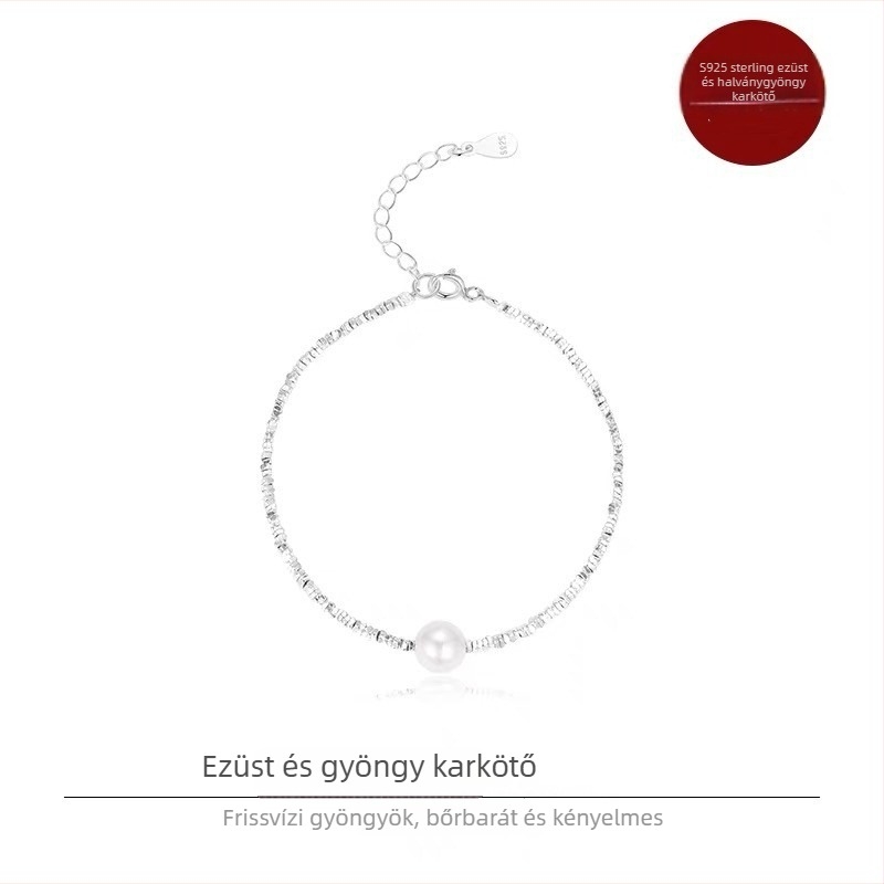 S925 Sterling ezüst karkötő édesvízi gyöngyökkel nőknek, minimalist geometriai dizájn, retro stílus