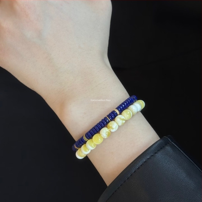 Lápisz lazuli karkötő, kézzel készített, uniszex, eredeti dizájn, geometriai forma, tanúsítvány