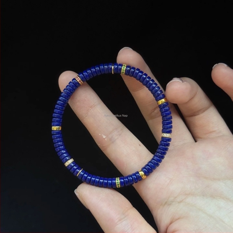 Lápisz lazuli karkötő, kézzel készített, uniszex, eredeti dizájn, geometriai forma, tanúsítvány