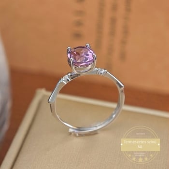 Ametiszt gyűrű Sterling ezüstben, egyszerű női geometrikus dizájn kövekkel
