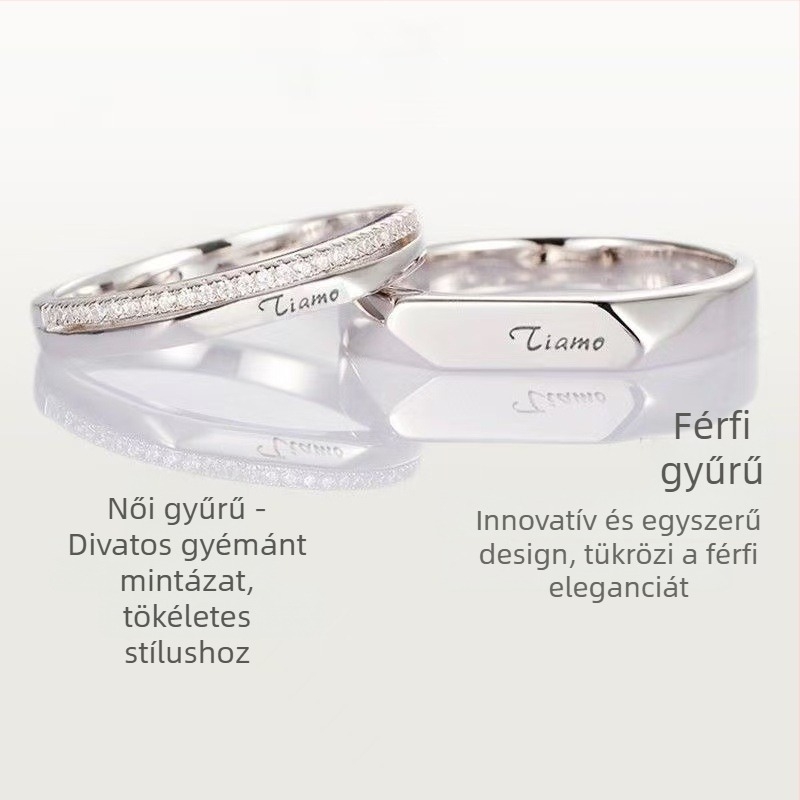 999 sterling ezüst párgyűrűk Moissanittel, férfiak és nők esküvői gyűrűi, geometrikus forma, Seiko felületkezelés