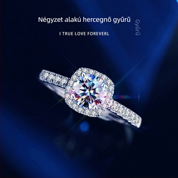 Gyűrű 1 karátos moissanittal, 925-ös ezüst, nyitott geometriai kialakítás, mikro-inlay, nőknek, könnyű luxus, 2,6 g