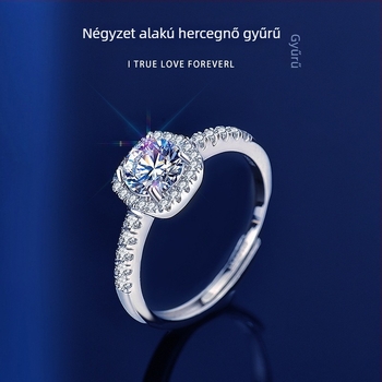 Gyűrű 1 karátos moissanittal, 925-ös ezüst, nyitott geometriai kialakítás, mikro-inlay, nőknek, könnyű luxus, 2,6 g