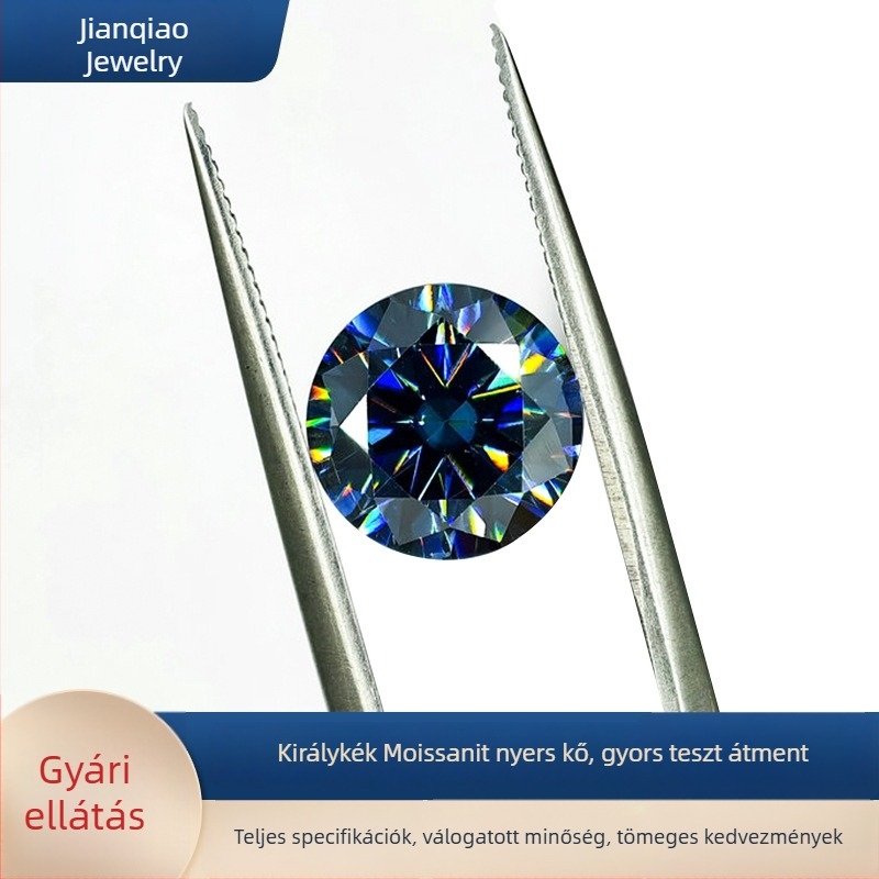 Királykék Moissanite ékszer — kerek kő, magas minőségű polírozott felület