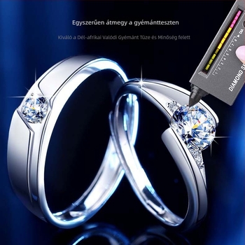 S925-ös ezüst Moissanite páros gyűrűk, egyszerű, állítható, nyitott kivitel férfiaknak és nőknek