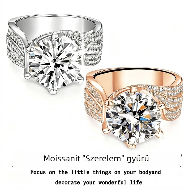 925 Sterling ezüst moissanit gyűrű, uniszex, 3–5 karát, divatos ékszer