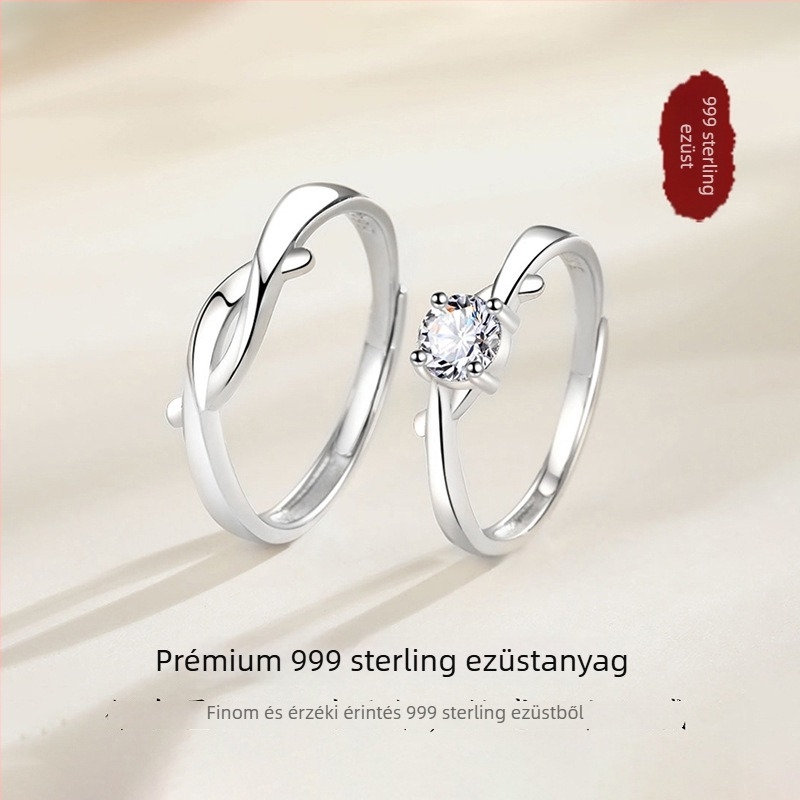 Gyűrű Moissanite, 999 sterling ezüst, geometriai dizájn, elektroplakált felület, eredeti dizájn