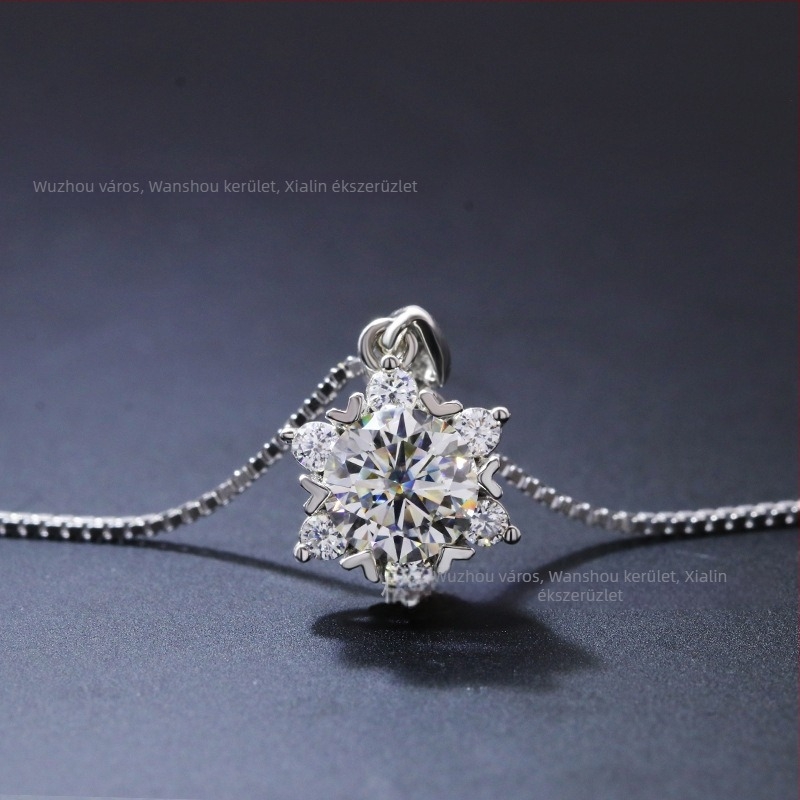 Moissanite hópehely nyaklánc, kör alakú medállal, VVS tisztaság, S925 ezüst bevonat